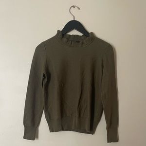 J. Crew Olive Green Ruffle Neck Sweater